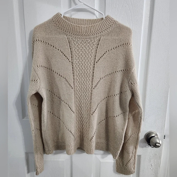 Chelsea & Violet wool mohair blend peek through eyelit knit sweater stretch LG - Picture 2 of 13